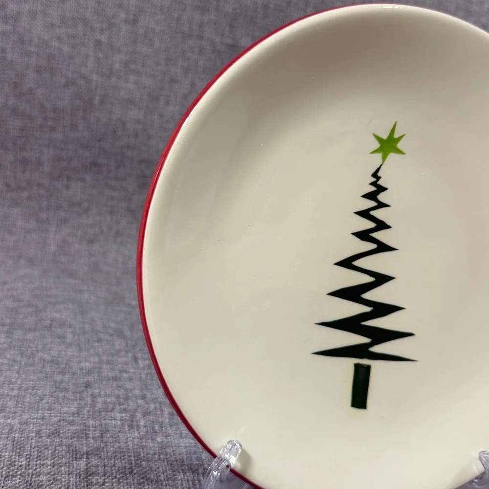 Garden Ridge Abstract Christmas Tree Salad Dessert Bread Plate Modern Festive 8
